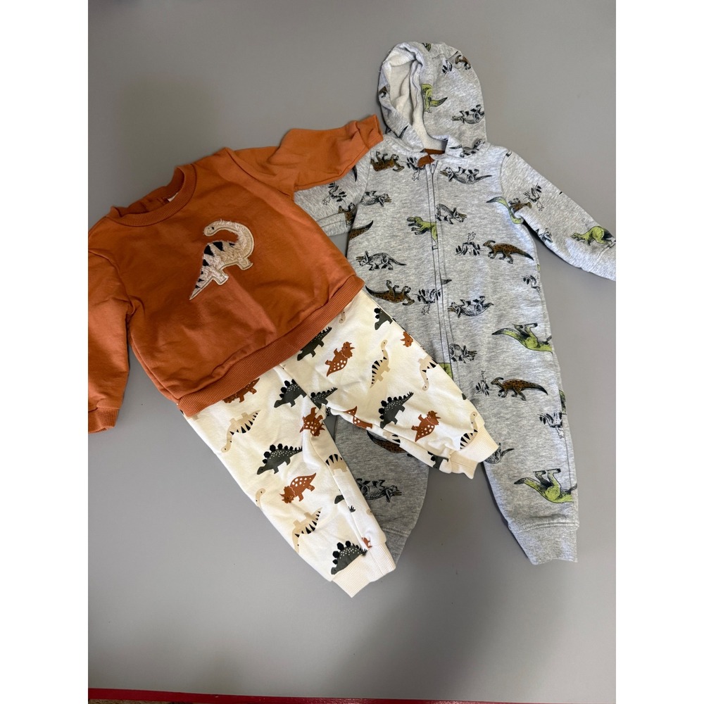 Carter's & Petit Lem Baby Boy Dinosaur Outfit Lot Jumpsuit & 2pc Set 9M